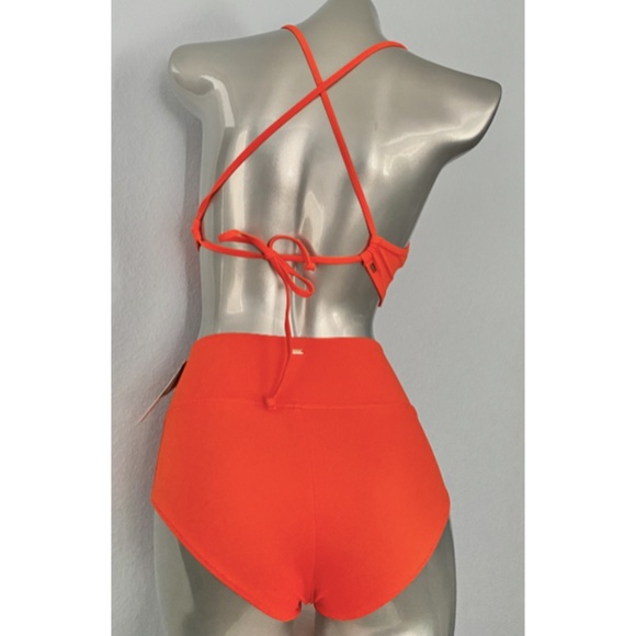 PINK Victorias Secret Swim Suit Set Orange Wrap Top & High Waist Bikini Bottom S - Picture 6 of 8